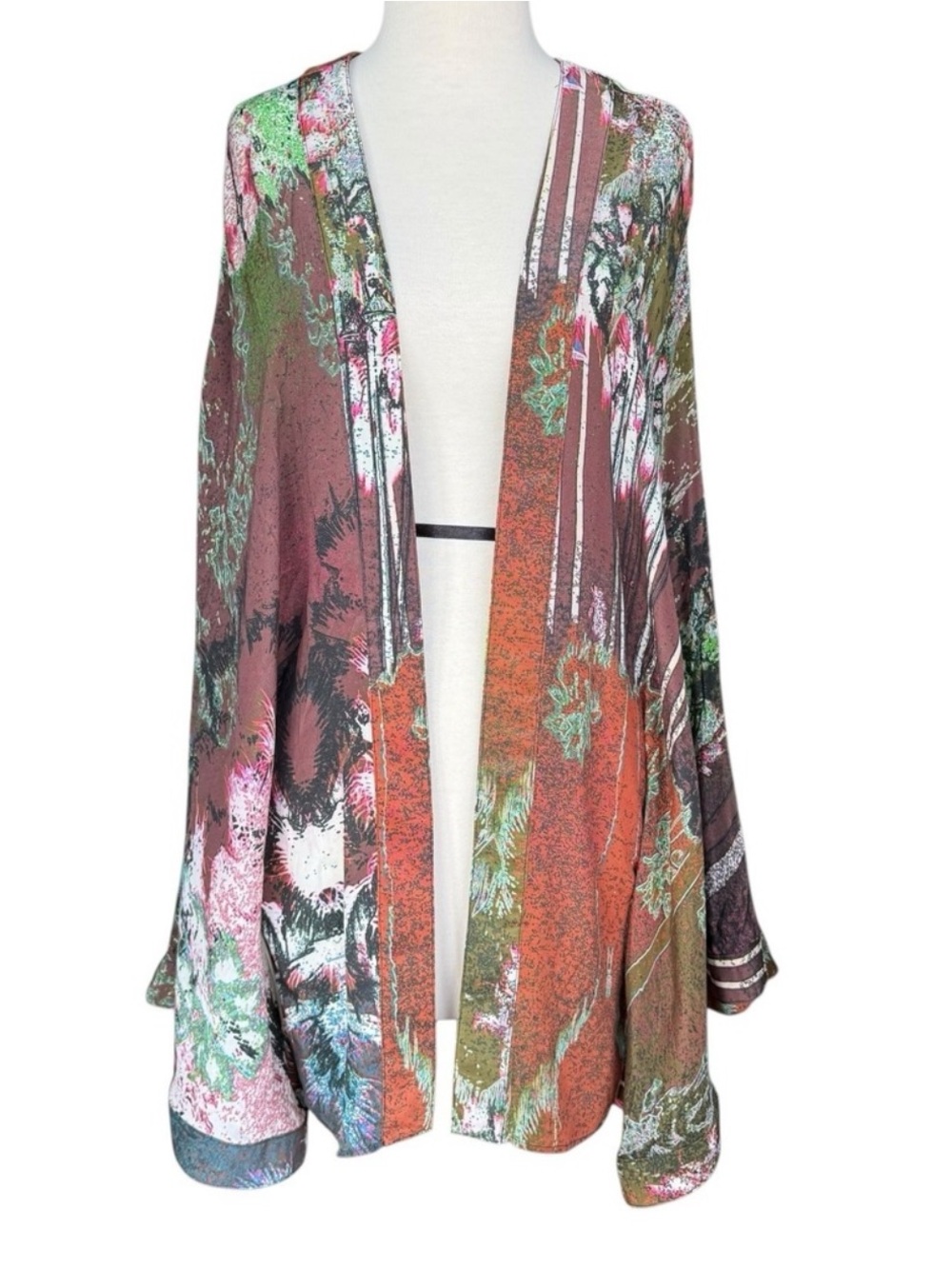 ONE TEASPOON Boho Multicolor Print Open Silk Duster